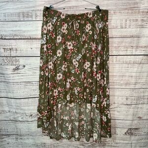 Torrid 4X Olive Green Floral Hi Low Challis Skirt Plus Size